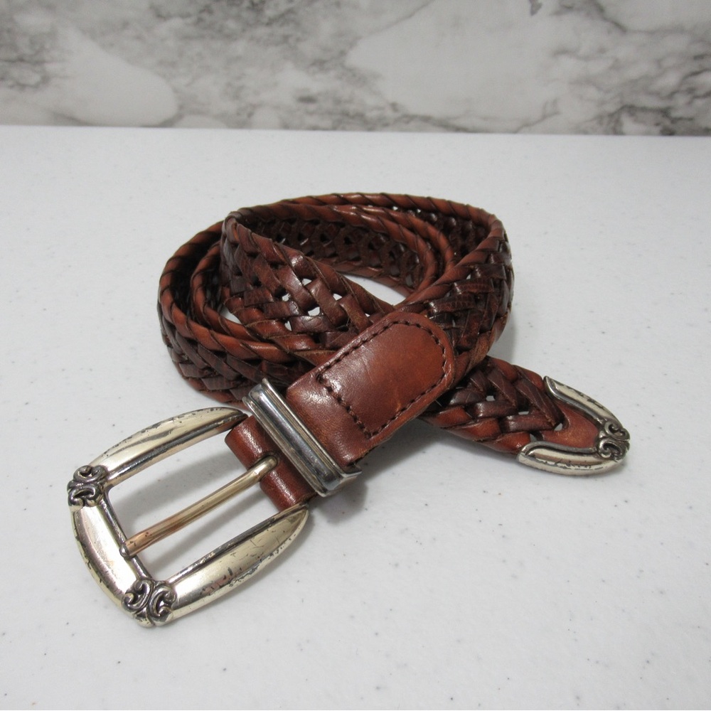 Fossil Western Brown Braided Leather Belt Size Medium